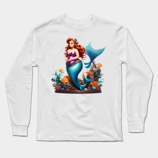 Pretty Plus Size Mermaid in Purple Long Sleeve T-Shirt